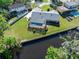 Aerial view of home with screened in pool, overlooking canal, boat dock and lush landscaping at 19 Twin River Dr, Ormond Beach, FL 32174