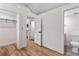 Bedroom with closets and access to the kitchen and bathroom at 205 Mary Ave, New Smyrna Beach, FL 32168