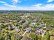 This aerial view displays a neighborhood with homes featuring expansive yards, mature trees, and unique architectural styles at 29127 Old E Ml, Tavares, FL 32778