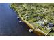 Picturesque aerial view showcasing the waterfront homes along the river with docks, pools, and well-manicured lawns at 2149 Hontoon Rd, Deland, FL 32720