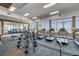 Well-equipped gym with treadmills, weights, and floor to ceiling windows at 241 Riverside Dr # 601, Daytona Beach, FL 32117