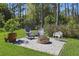 Inviting patio features comfortable seating around a stone fire pit at 2454 Hyatt Creek Ln, Port Orange, FL 32128