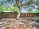 A spacious fenced backyard features mature trees and a wooden fence, offering privacy and outdoor living space at 30029 Pga Dr, Sorrento, FL 32776