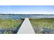 A long dock over the water features a seating area at the end for enjoying the lake views at 3005 Garden Rd, Eustis, FL 32726