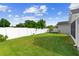 View of a large fenced backyard with lush green lawn and privacy landscaping. This is outdoor living at its finest! at 484 Sherwood Oaks Rd, Orange City, FL 32763