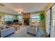 Cozy living room with a stone fireplace, windows, and view of the backyard at 501 Powers Ave, Port Orange, FL 32127