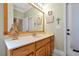 Bright bathroom featuring a light wood vanity, light green walls and decor at 5808 Oak Lake Trl, Oviedo, FL 32765