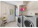 Bright laundry room area with appliances, shelving, and easy access to the outdoors at 863 Riverside Dr, Ormond Beach, FL 32176