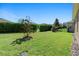 Well-maintained backyard with lush green grass, mature landscaping, and privacy hedges at 1088 Avery Meadows Way, Deland, FL 32724