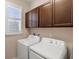 Functional laundry room with a window and top loading washer and dryer at 1088 Avery Meadows Way, Deland, FL 32724