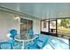 Screened patio with blue floor, furniture and a sliding glass door offers indoor-outdoor living at 1167 Peachtree Rd, Daytona Beach, FL 32114