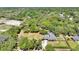 Aerial view of the property, featuring a home surrounded by mature trees, a yard, and a long driveway at 1941 Jungle Rd, New Smyrna Beach, FL 32168