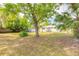 Spacious backyard featuring large tree for shade, lush grass, shed and mature trees providing plenty of room at 2605 Fairmont Ave, New Smyrna Beach, FL 32168