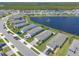 A tranquil community is displayed from an aerial view next to a peaceful lake at 3128 Crab Trap Dr, New Smyrna Beach, FL 32168