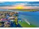 Picturesque aerial view showcases the boat docks, homes, and bay at sunset at 4745 Dixie Dr, Ponce Inlet, FL 32127