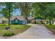 Charming blue home with stone accents, mature trees, and a long driveway creating curb appeal at 1206 Parkside Dr, Ormond Beach, FL 32174
