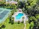 Aerial view of the sparkling community pool and tennis court at 168 Perimeter Ct # 5B, Deltona, FL 32725