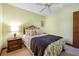 Comfortable bedroom featuring light green walls, a ceiling fan, and a cozy bed for a relaxing retreat at 229 Riverbend Rd, Ormond Beach, FL 32174
