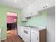 View of kitchen with white cabinets and modern appliances at 243 S Hull Ave, Deland, FL 32720