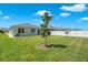 Expansive backyard with lush green grass, young tree, and white vinyl fencing at 2686 Neverland Dr, New Smyrna Beach, FL 32168