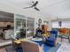 Comfortable covered lanai with ample seating and a view through sliding glass doors to the interior of the home at 425 Wedgeworth Ln, Deland, FL 32724