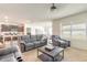 Open concept living room with gray reclining sofa, chair, coffee table and large window at 4273 Ne 29Th Pl, Ocala, FL 34470