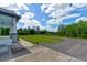 Scenic view of sprawling lawn leading to a charming home on a partly cloudy day at 4503 Colony Rd, New Smyrna Beach, FL 32168