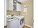 Functional laundry room with modern washer and dryer, plus convenient storage cabinets at 4670 Links Village Dr # B102, Ponce Inlet, FL 32127