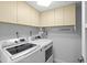 Bright laundry room with modern washer and dryer and upper storage cabinets at 5207 S Atlantic Ave # 723, New Smyrna Beach, FL 32169