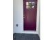 Charming front door with decorative glass panels, painted in deep purple tone at 736 S Stone St, Deland, FL 32720