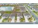 Aerial view of the neighborhood showcasing the pond, sidewalks, and well-spaced homes at 9392 Revere Ave, Leesburg, FL 34788