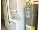Efficient laundry area with stacked washer and dryer next to the hot water heater at 249 Citra St, De Leon Springs, FL 32130