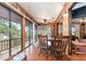 Charming dining area featuring wood floors, wood paneled walls, and sliding glass doors leading to a porch with a water view at 4293 Cypress Bnd, Geneva, FL 32732