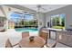 Entertainer's patio with an outdoor kitchen and dining area overlooking the screened-in pool and landscape at 483 N Pine Meadow Dr, Debary, FL 32713