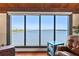 Breathtaking water view through large windows from living area with partial furnishings visible at 761 Marina Point Dr # 7610, Daytona Beach, FL 32114
