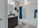 Bathroom with granite countertops, a combination shower and tub, and modern fixtures at 1219 Victoria Hills N Dr, Deland, FL 32724