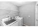 Neat laundry room with washer, dryer, wire shelving, and neutral paint at 2466 Candlewick St, Deltona, FL 32738