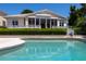 Back of home has a beautiful pool with tropical landscaping at 2542 S Peninsula Dr, Daytona Beach, FL 32118