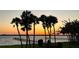 Serene waterfront view at sunset, featuring tall palm trees silhouetted against the colorful sky and calm water at 2542 S Peninsula Dr, Daytona Beach, FL 32118