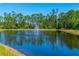 Scenic view of the pond and fountain surrounded by lush greenery and mature trees at 2901 Monaghan Dr, Ormond Beach, FL 32174