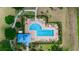 Aerial view of the community pool with ample seating and landscaping with shaded gazebo for residents at 320 Conch Key Way, Sanford, FL 32771