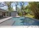 Backyard pool with a modern design, surrounded by lush landscaping and patio at 510 E Wisconsin Ave, Orange City, FL 32763