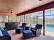 Relaxing screened patio with comfortable seating and a ceiling fan overlooking the sparkling pool at 685 Enterprise Osteen Rd, Osteen, FL 32764