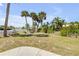 Relaxing backyard featuring palm trees and a central fire pit for outdoor enjoyment at 101 Egret Ave, Port Orange, FL 32127