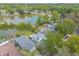Aerial view of neighborhood homes surrounding a lake, showcasing backyard, pools, and lush landscapes at 1229 Saddleback Ridge Rd, Apopka, FL 32703