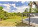 Expansive backyard featuring a wood deck with a serene green space and palm trees at 1229 Saddleback Ridge Rd, Apopka, FL 32703