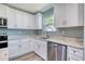Close up on the kitchen, showing granite countertops, stainless steel appliances, and white cabinets at 1598 Montgomery Ave, Daytona Beach, FL 32117