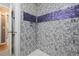 Modern shower with stylish mosaic tile, contrasting blue accents, and updated fixtures for a luxurious experience at 220 Buena Vista St, Debary, FL 32713