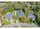 Aerial view of a home with a pool, surrounded by lush trees, and well-maintained landscaping at 1309 Wicklow Ln, Ormond Beach, FL 32174