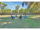 Inviting backyard fire pit area with a circle of Adirondack chairs at 183 Mcgregor Rd, Deland, FL 32720